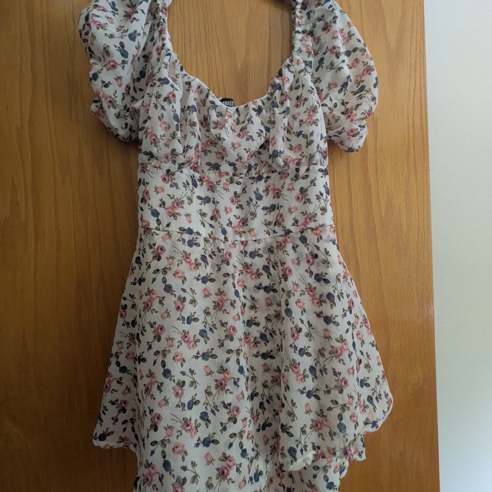 Justify Floral Puff Sleeve Dress - Pink and Blue